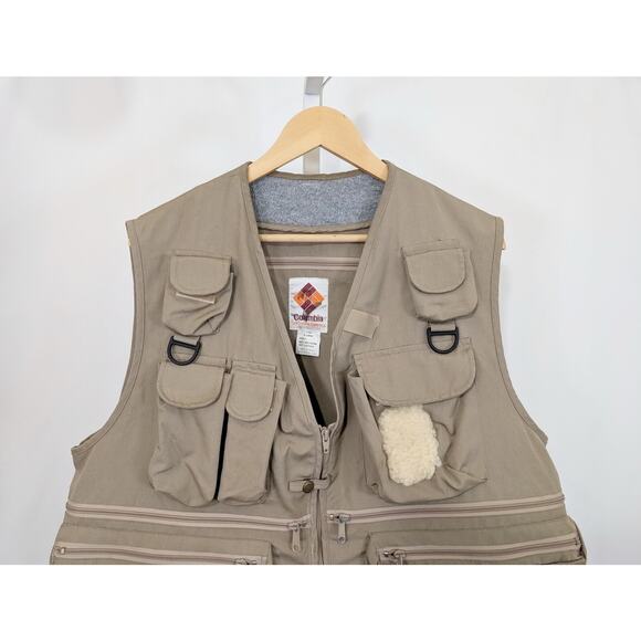 Vintage 80s Vest Tan Fly Fishing Hunting Pockets Men's Size XL Columbia - Picture 2 of 10